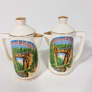 Vintage Salt Pepper Shakers Natural Bridge Virginia Ceramic Coffee Pots Corks
